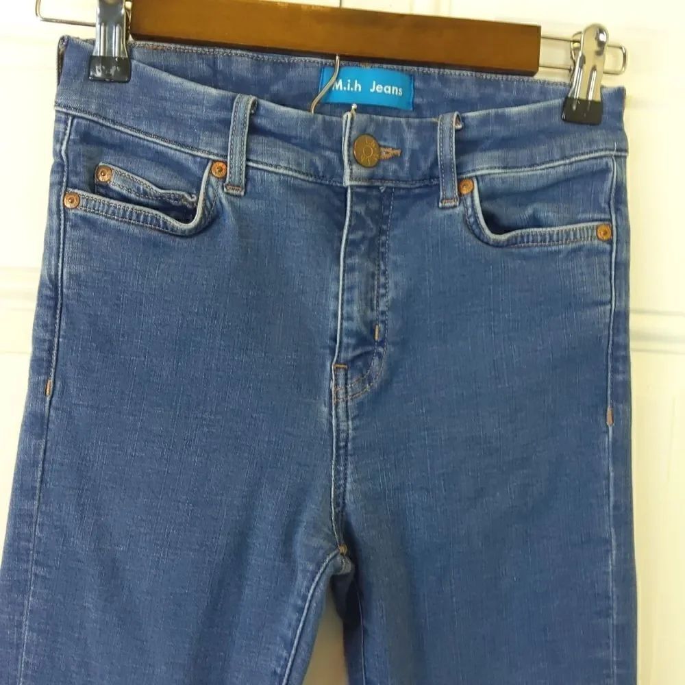 M. i. h blue five pocket high-rise slim kick flare jeans